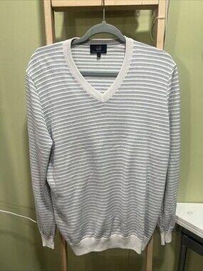 Dunhill London Men’s Cotton Silk Blend Striped VNeck Sweater Size Large